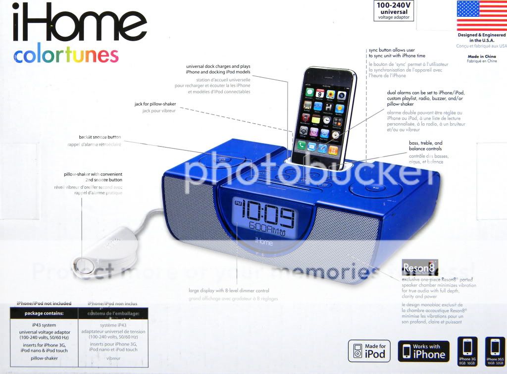 iHome IP43 iPhone iPod Charging Alarm Clock Am FM Radio