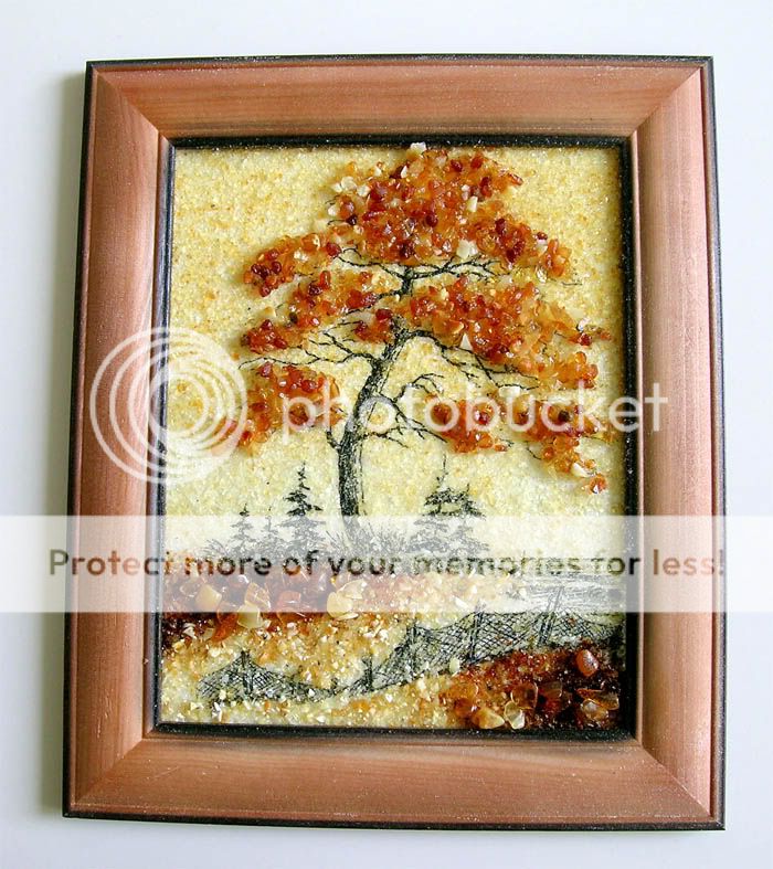 Handmade Baltic Amber Mosaic Picture Wooden Frame 16x19  